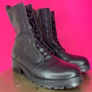 KDB Black Leather Lug Sole Lace Up Combat Boot US 6